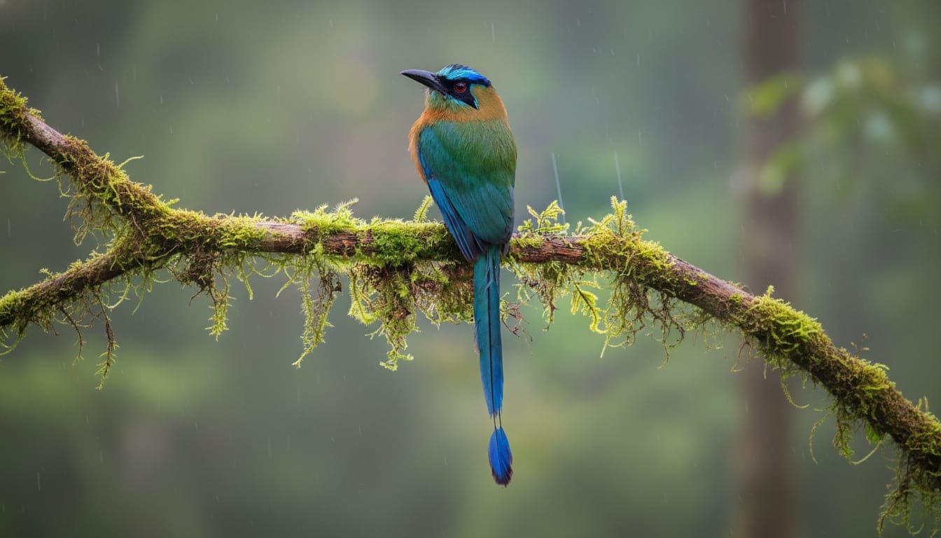 Motmot in rainforest canopy, osa peninsula, costa rica